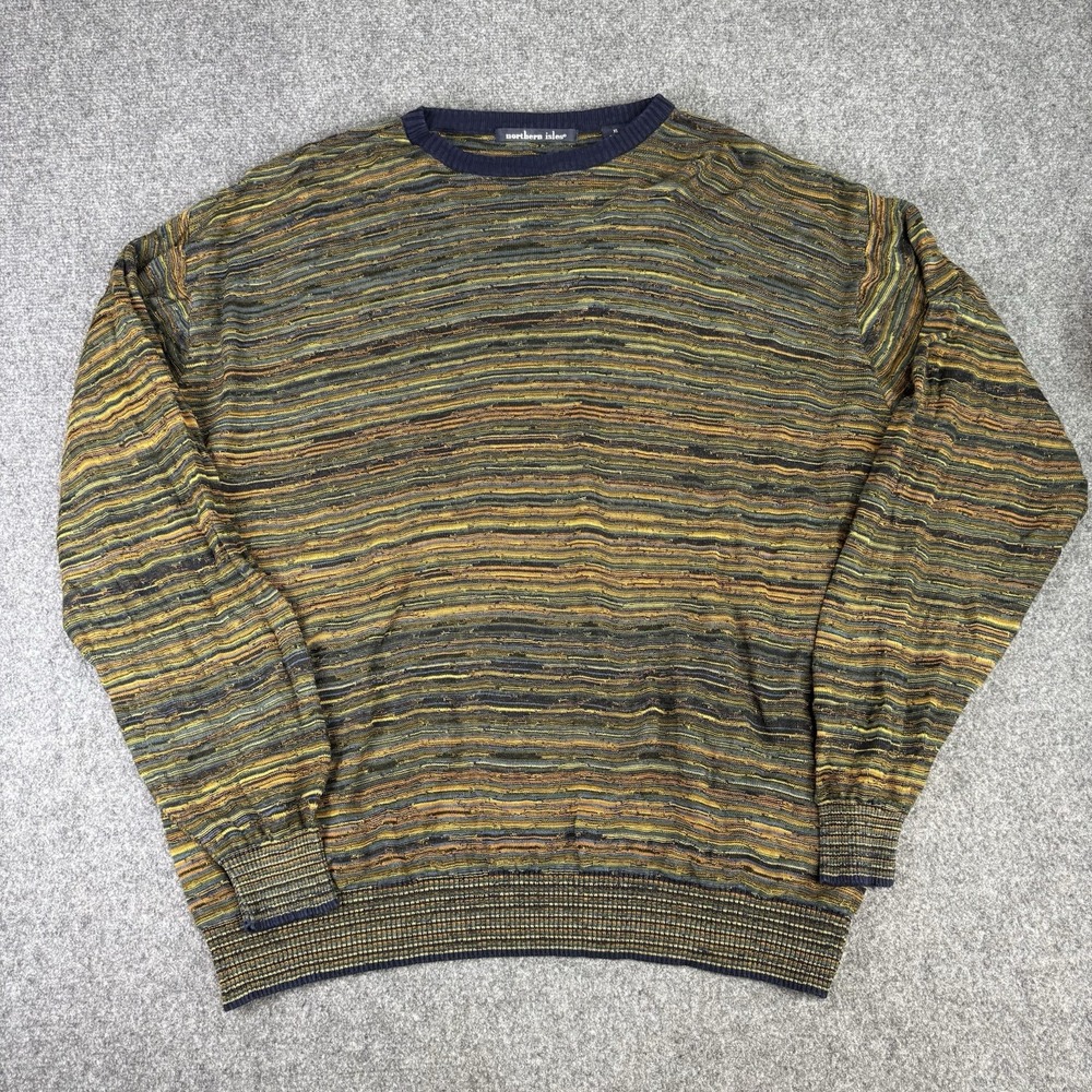 Northern Isles Mens XL 100% Cotton Multicolor Textured Knit Sweater Coogi Style